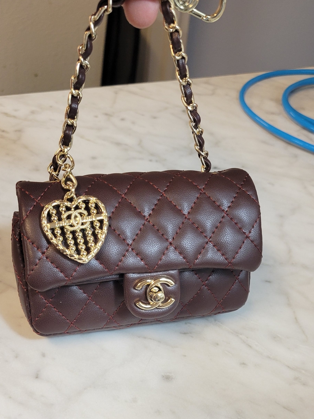 Fashion Mini Bag Charm Burgundy color Quality Leather